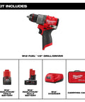 Light On Your Back 12V Brushless Cordless Drill Driver Set With Compact Frame, 1/2 inch drill/driver with batteries and charger.