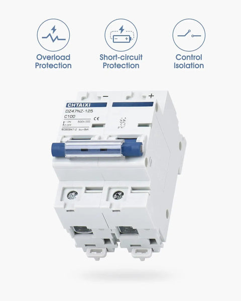 Top Shelf Dc Miniature Circuit Breaker With Dual Poles Offering Solid 80 Amp And 500 Volt Surge Guard For Electrical Panels featuring overload and short-circuit protection.