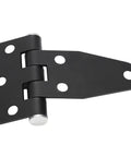 Stainless Steel T Hinges Set For Doors And Gates, Heavy Duty T Strap Hardware, black finish, six hole mounting, outdoor use.