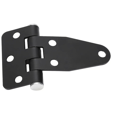Stainless Steel T Hinges Set For Doors And Gates, Heavy Duty T Strap Hardware, black finish, six hole mounting, outdoor use.