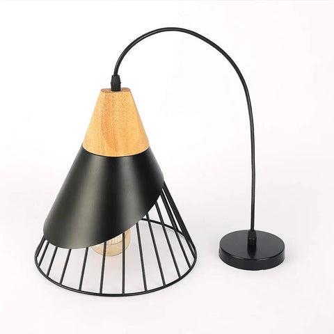 Dope Black Farmhouse Wooden Pendant Light With Rustic Wood And Metal Design, adjustable hanging ceiling fixture shown with black wire frame
