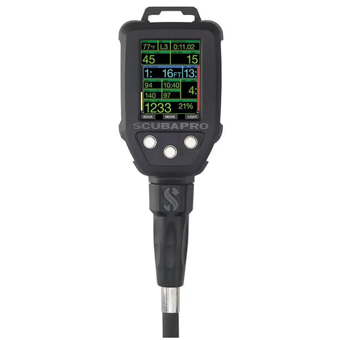 Front view of G2 Console Dive Computer With Quick Release Black One Size, Easy Read Phone Style Screen showing graph and controls.