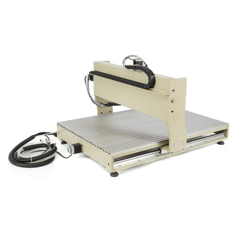 Side view of Beefy 4 Axis USB CNC 6090 Router Ball Screw Milling Machine Engraver For Wood Aluminum And Acrylic With Handwheel And 1.5kW Water Cooled VFD Upgrade Heavy Duty Metalworking Workhorse on white background.