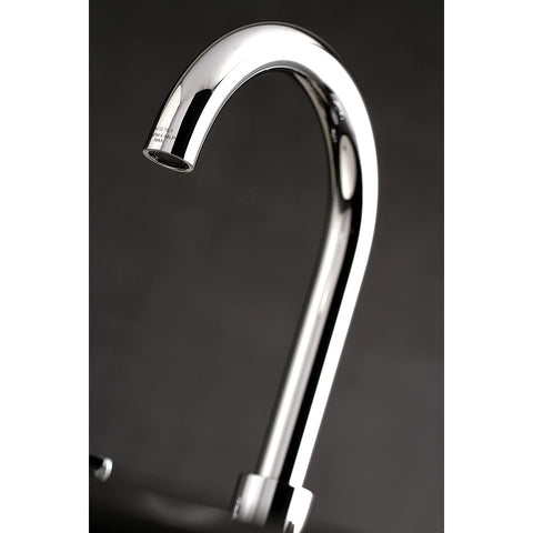 Close-up of spout on Paris Widespread Bathroom Faucet In Polished Chrome With Solid Brass Build Drip Free Ceramic Disc Cartridge Deck Mount