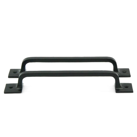 Black Cast Iron Pull Handles 9 Inch Square Base Set Of 2 Durable Powder Coated Finish For Cabinet Doors Gates Barn Doors And Interior Exterior Use Rustic Farmhouse Style Hardware Suitable For Indoor And Outdoor Use.