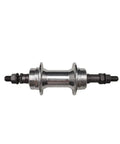 Close-up of Rear Hub 36 Hole Aluminum Alloy 135mm Wide With Double Thread Three Eighths Inch Axle 185mm Length 6200RS Bearings Silver Bike Wheel Part