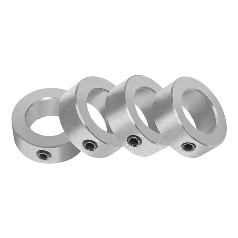 4 pack of 3/8 Inch Bore Solid Steel Shaft Collars Zinc Plated with 3/4 Inch Outer Diameter, featuring 1/4-20 Set Screws for Quick Clamp