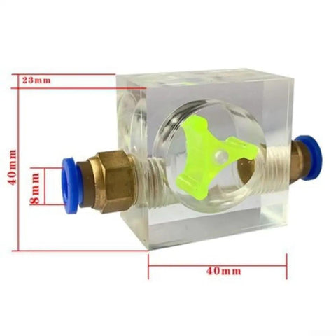 Real Time Spindle Water Flow Monitor For Engraving Machines, Square Two Way Flow Indicator in acrylic and metal housing, 8mm shaft