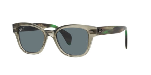 Unisex Square Sunglasses With Transparent Green Frame And Dark Blue Polarized Lenses For 100 Percent UV Protection, angle view