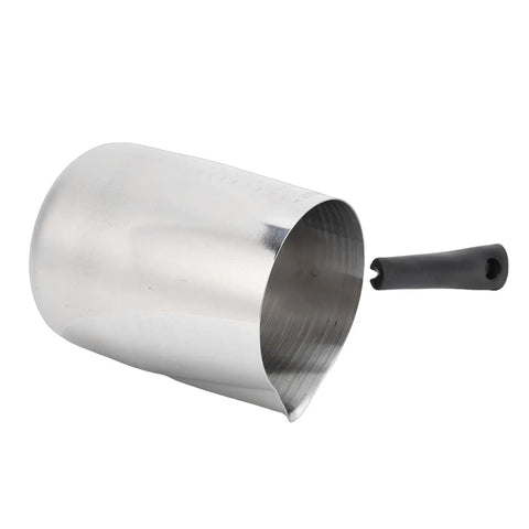 Side view of Turkish Coffee Pot 304 Stainless Steel Stovetop Warmer With Eagle Beak Spout For Heating Milk And Chocolate Induction, Gas, And Ceramic Compatible 350ml.