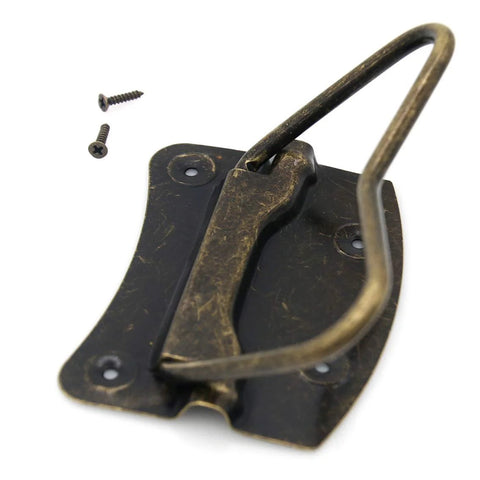 4 Pieces Vintage Style Lifting Handle Chest Pull With Distressed Antique Brass Finish close-up with mounting screws