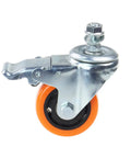 Heavy-duty swivel caster wheel with 3-inch orange PVC wheel, metal housing and threaded stem