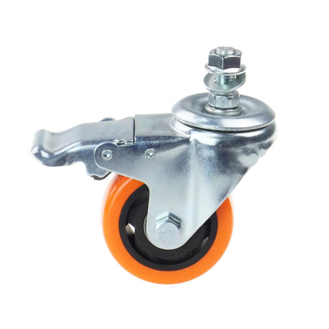 Heavy-duty swivel caster wheel with 3-inch orange PVC wheel, metal housing and threaded stem