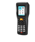 Heavy Duty Handheld Wireless Bar Code Scanner With Dead Fast Capture Rate And Fo Sho Reliable Data Transfer For Secure Stock Audits And Game Changing Warehouse Inventory Management. Side view showing screen and keypad.