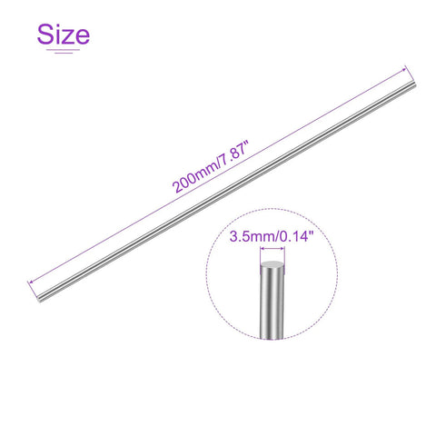 304 Stainless Steel Rods 200mm By 3.5mm, 5 Pack Lathe Bar Stock for DIY Model Builds, side view showing dimensions