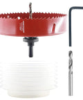 Moretopgood 6 Inch HSS Bi-Metal Hole Saw Kit With Arbor And Dust Bowl for precise cutting in wood, drywall, and metal.