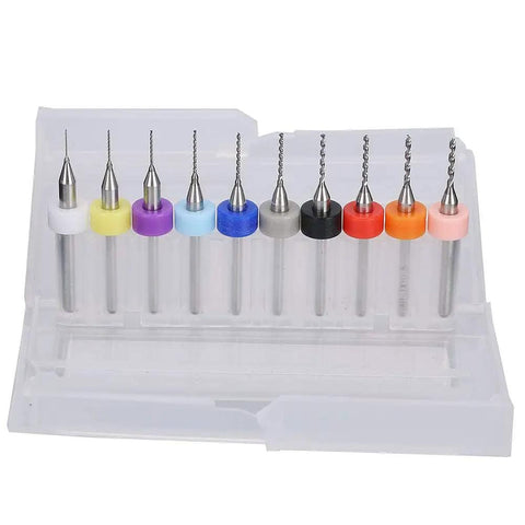 10 Piece Tungsten Steel Drill Bit Set 0.3 to 1.2 Millimeter for PCB Circuit Board Drilling Kit in clear storage case