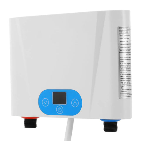 Built Different Under Sink Instant Water Boiler And Tankless Electric Heater in white with blue control panel and sealed connections.