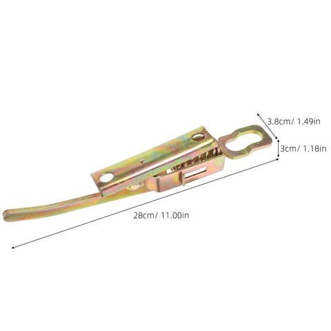 Heavy Duty 2 Piece Spring Loaded Trailer Latch Set With Galvanized Build For Cargo And Dump Trucks, 28cm long, robust iron construction.