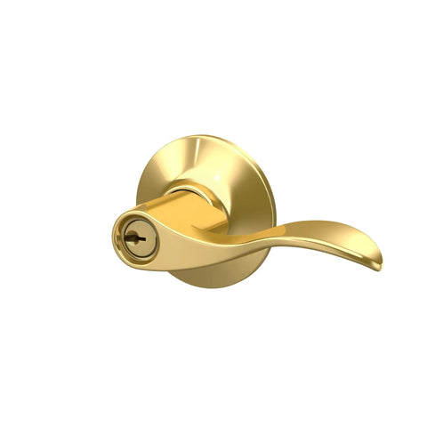 Accent Door Lever With Keyed Entry Lock In Bright Brass Easy Install No Hassle Self Aligning Screws One Hand Operation For Front Door Security And Quick Peaceful Access