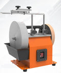 Workhorse Dual Wheel Bench Grinder Designed For Wet Sharpening And Sleek Polishing Runs On Low Speed, featuring dual wheels and safety switch.