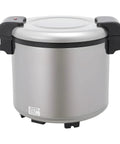 Psufurv Electric Rice Warmer With Non Stick Inner Pot And Spoon Keep Warm Function Auto Cooker For Perfect Fluffy Grains Easy Clean Home Kitchen Appliance in silver with black lid and handles.