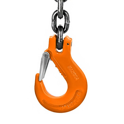 Rock Solid Heavy Hitter 4 Way Chain Lifting Sling With Grab Hooks 10 Feet Long featuring orange grab hook on a chain.