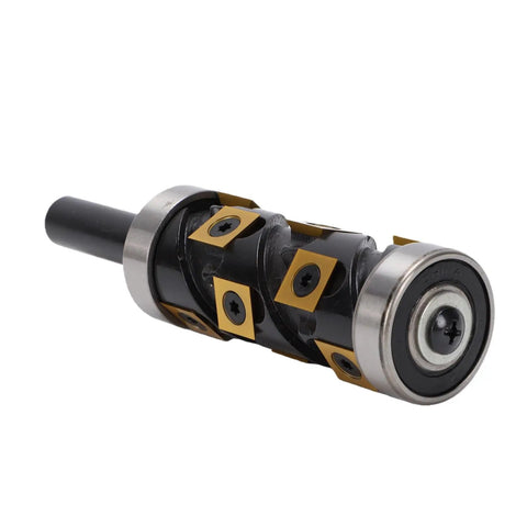 Heavy Duty Fafeicy Reversible Carbide Insert Router Bit With 1/2 Inch Shank and Spiral Trim, detailed view showing carbide inserts.