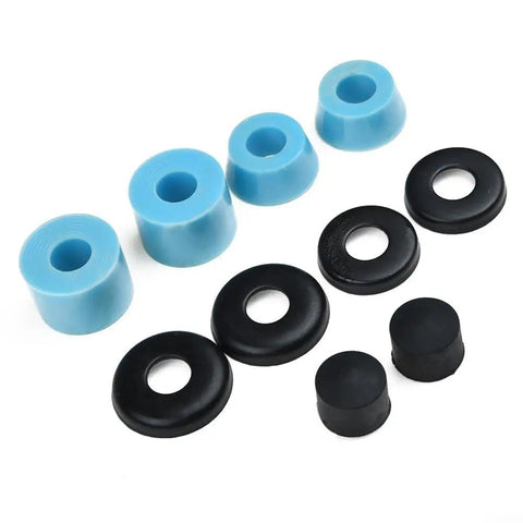 Skateboard Truck Rebuild Kit With Polyurethane Bushings Washers Pivot Cups And Shock Absorbers For 7 Inch Brackets in blue and black.