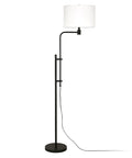 Height Adjustable Floor Lamp With Elongated Fabric Shade In Brushed Nickel Finish, Mid Century Industrial Vibe Standing Tall