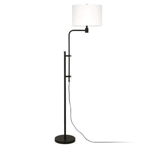Height Adjustable Floor Lamp With Elongated Fabric Shade In Brushed Nickel Finish, Mid Century Industrial Vibe Standing Tall
