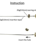 Diagram showing a 20G 0.8mm 316L Stainless Steel Calor Style Taper Insertion Pin for Ear and Nose Stretcher and earring stud.
