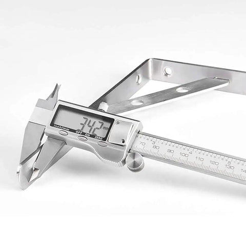 Heavy Duty Stainless Steel L Bracket For Wall Shelves Rock Solid Corner Brace Anti Rust Shelf Support Pair with digital caliper measurement.
