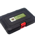 Premium 11 Pc Metric Router Guide Bushing Set Solid Brass Template Bushings storage case, durable black with red latch.