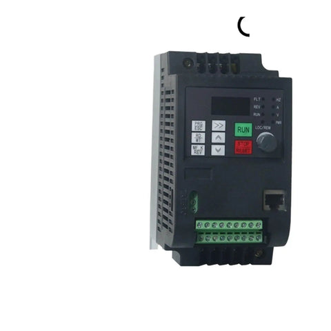Solar Ready VFD Inverter Drive For AC Motors 0.75kW 1.5kW 2.2kW 220V Variable Frequency Controller With DC Input Smooth Speed Control Energy Saver For Home And Industrial Use black front view with terminal blocks