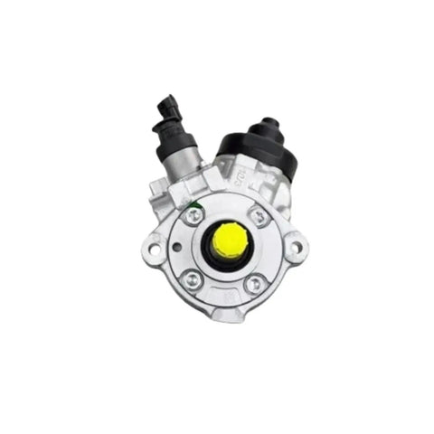 Rock Solid Hydraulic Power Steering Pump For Hyundai Diesels, compact vane design, top view, chrome and yellow components.