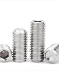 Grub Screw Set Quarter Inch By Twenty Thread, Headless Cup Point And Flat Point, Internal Hex Drive in 304 Stainless Steel