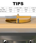 Heavy Duty Carbide Forstner Bit Set Features Sixteen Pro Woodworking Drill Bits For smooth boring, showing bit sizes and RPM tips.