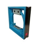 Rock Solid Square Spirit Level Featuring Hella Precise 200Millimeter Angle Frame Design With Smooth Reset Liquid Bubble Vials For Heavy Duty Residential Carpentry And Framing Tasks in blue finish showing level vials and sharp corner.