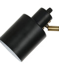 Close-up of head on 66 Inch Three Head Floor Lamp With Adjustable Heads In Satin Black Finish And Brass Accents