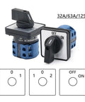 Heavy Duty Universal Switch With 2 Or 3 Gear Reversing Capability No Fuss Dual Mode Off On Changeover Switch High Current 32A 63A 125A Safe Quick Stop Cutoff Switch For Industrial Machinery And Redundant Control with OFF/ON label