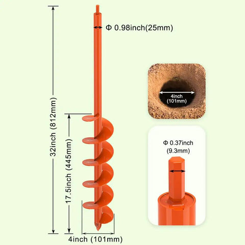 Heavy Duty Workhorse 4 By 32 Inch Auger Drill Bit For Planting And Post Holes Steel Garden Auger With Three Eighths Inch Hex Shank Bulb Planter Tool