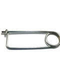 Heavy Duty 1.2mm To 10mm Zinc Coated Steel Spring Lock Pins For Industrial And DIY Builds Built Tough With 65Mn Alloy secured on a white background.