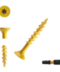 Weatherproof Tan Wood Screws For Outdoor Decks And Fences One And One Half Inch No Eight Deck Screws 155 Piece Pack Rust Resistant Epoxy Coated With T25 Torx Bit Included Built To Last close-up