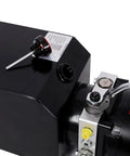Close-up of Heavy-Duty 220V AC Hydraulic Power Unit With 10 Quart Reservoir, featuring motor, reservoir cap, and connection ports.