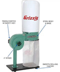 Rugged 1 HP Shop Dust Collector Built To Rip Through Nasty Sawdust And Wood Chips Fast On Job Sites, with steel body and 4-inch intake.