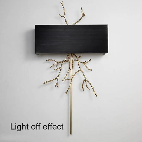Modern Copper Wall Sconce Featuring Brushed Stainless Steel Shade For Bedrooms Hallways And Living Rooms A Hella Stylish Straight Upgrade That Brings Major Ambiance And Keeps Your Setup Looking Fire. Wall-mounted fixture with sleek black shade and gold branch decor.