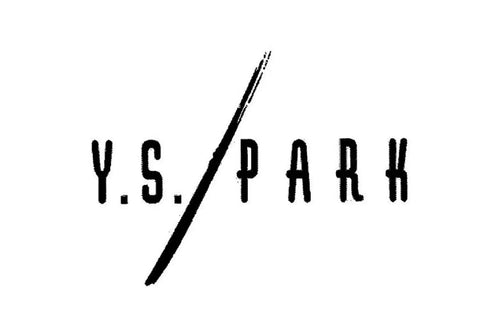 Black Y.S. PARK logo with stylized diagonal line, simple text design on white background