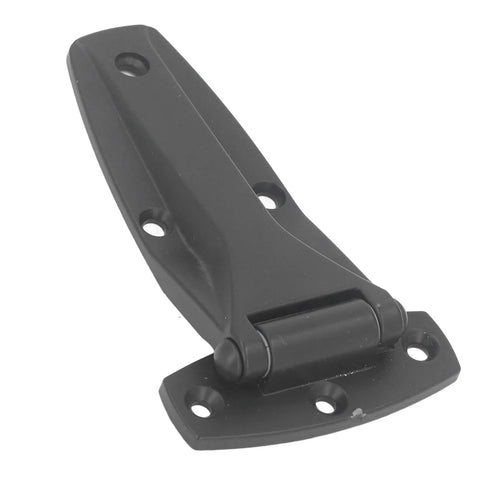Black soft close T hinge made from zinc alloy for toolbox and car door repair, featuring durable design and quiet closing for cabinets.