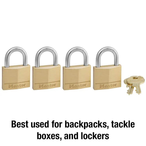 Solid Brass Padlock With Key 4 Pack For Indoor Outdoor Use Built To Last Heavy Duty Lock Set with keys on display